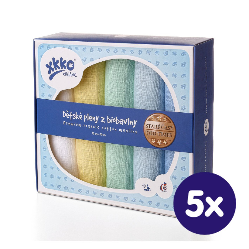 Plienky z biobavlny XKKO Organic 70x70 Staré časy - Pastels for Boys 5x5ks VO bal.