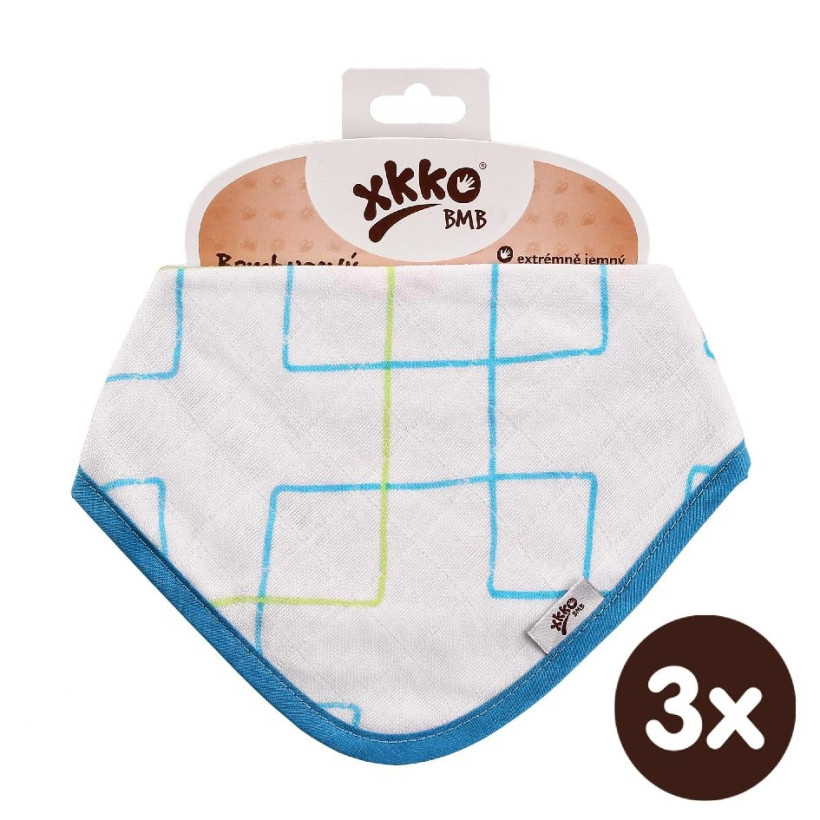 Bambusová šatka XKKO BMB - Cyan Squares 3x1ks VO bal.