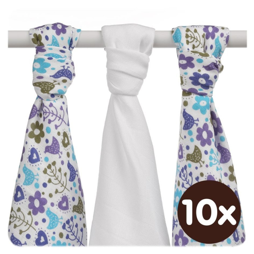 Bambusové plienky XKKO BMB 70x70 - Flowers&Birds Boys MIX 10x3ks VO bal.