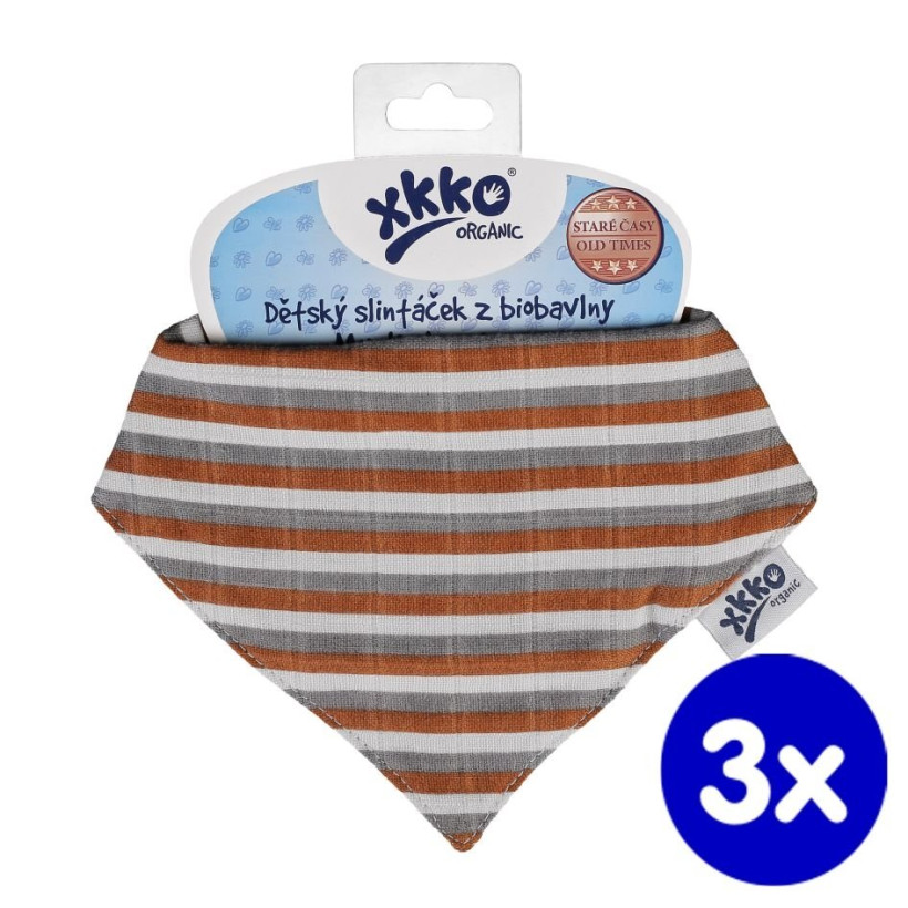 Šatka XKKO Organic Staré časy - Brown Stripes 3x1ks VO bal.