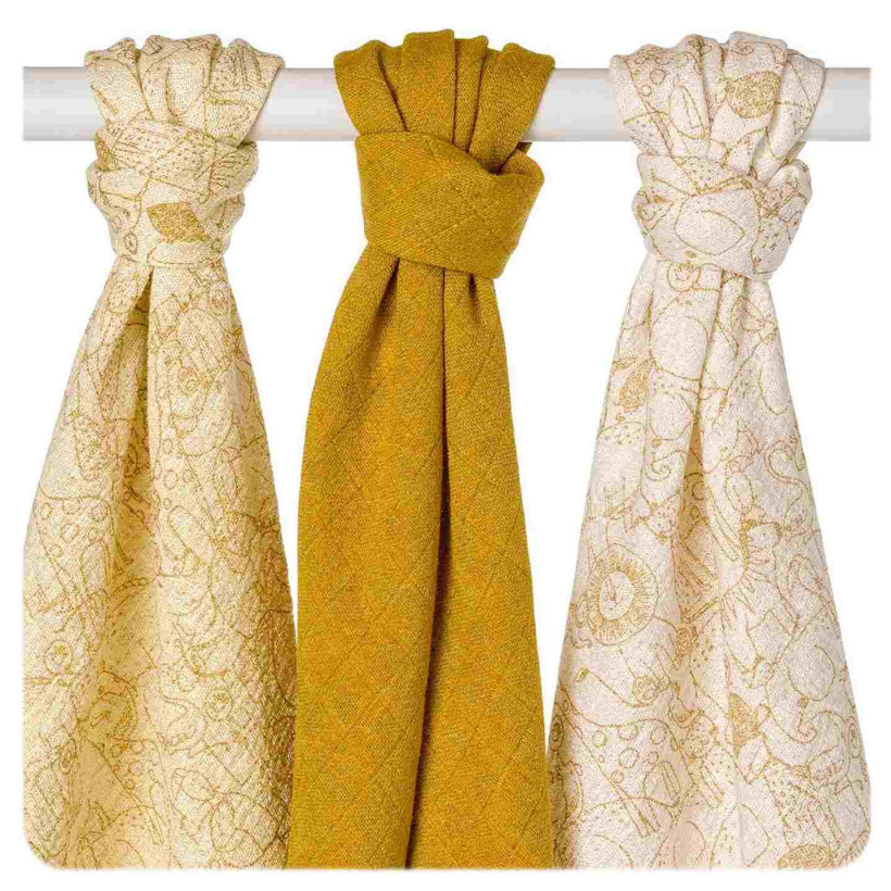 Bambusové plienky XKKO BMB 70x70 - Safari Honey Mustard MIX 3ks