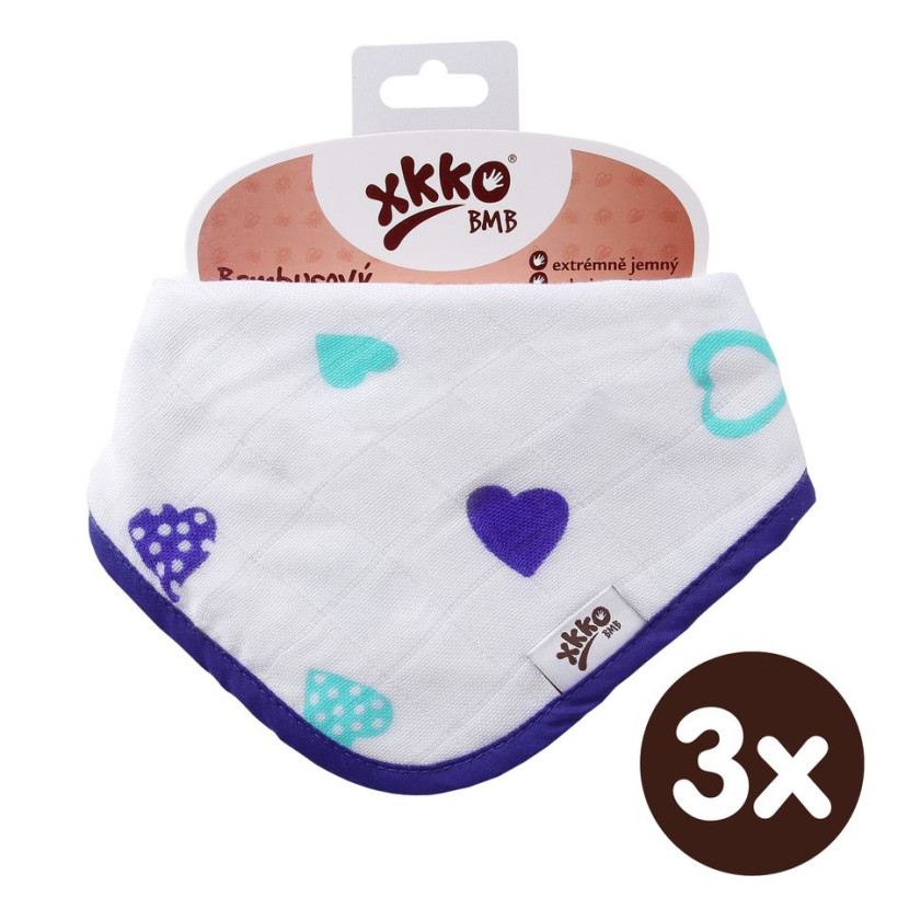 Bambusová šatka XKKO BMB - Ocean Blue Hearts 3x1ks VO bal.