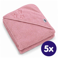 BIO Bavlnená froté osuška s kapucňou XKKO Organic 90x90 - Baby Pink Stars 5x1ks (VO bal.)