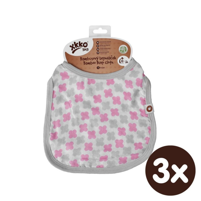 Bambusový podbradník XKKO BMB - Baby Pink Cross 3x1ks VO bal.