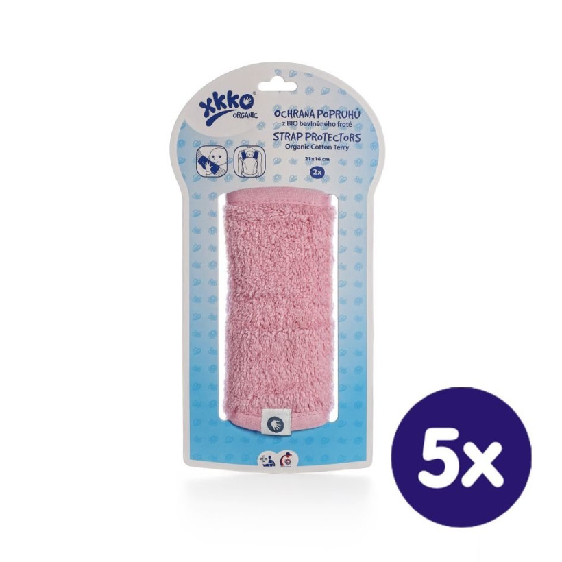 Ochrana popruhov nosidla alebo autosedačky XKKO Organic – Baby Pink 5x1 bal. ( VO bal.)