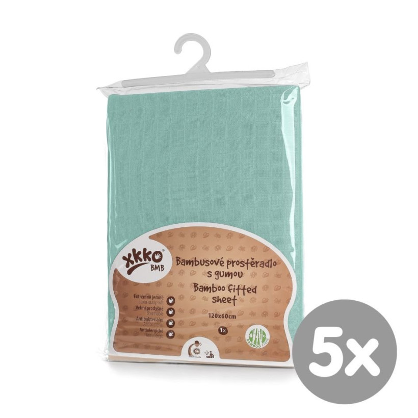 Bambusové posteľné prestieradlo XKKO BMB 120x60 - Mint 5x1ks (VO bal.)