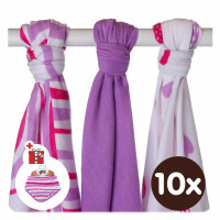 Bambusové plienky XKKO BMB 70x70 - Hearts&Waves Lilac MIX 10x3ks VO bal.