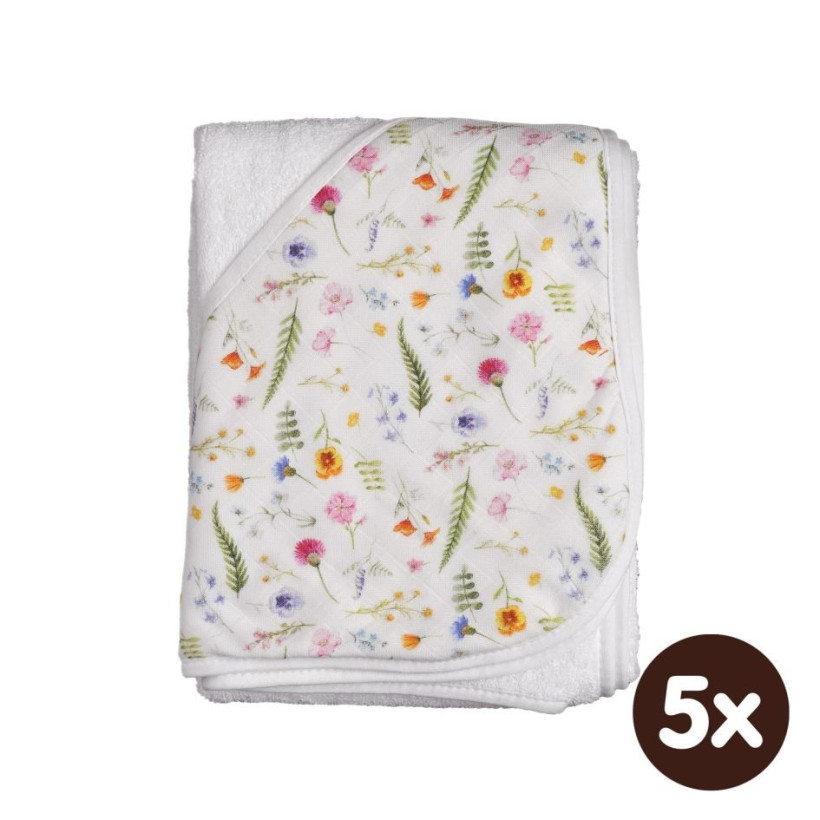 Bambusová froté osuška s kapucňou XKKO BMB 90x90 - Summer Meadow 5x1ks (VO bal.)