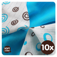 Bambusové obrúsky XKKO BMB 30x30 - Spirals&Bubbles Cyan MIX  10x9ks VO bal.