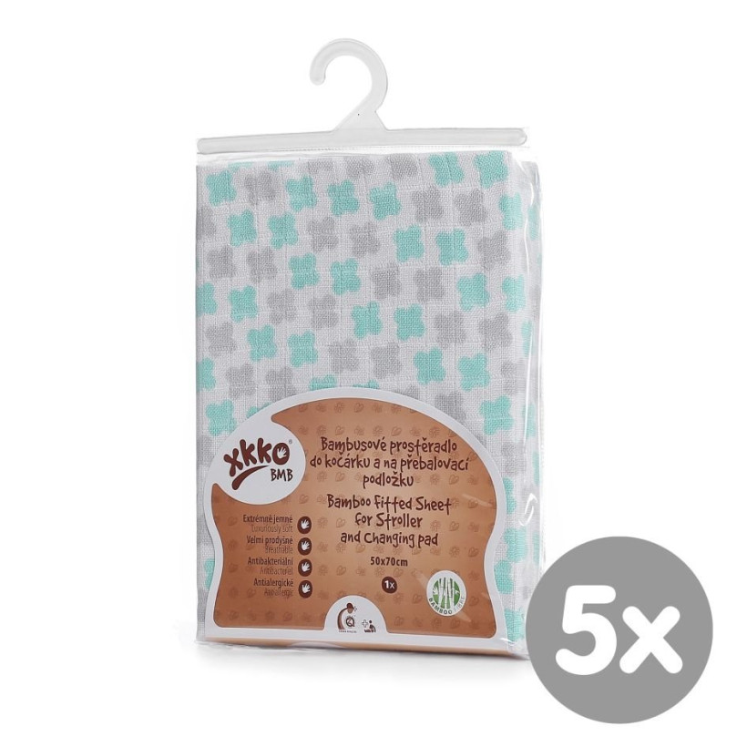 Bambusové prestieradlo XKKO BMB 50x70 - Mint Cross 5x1ks (VO bal.)