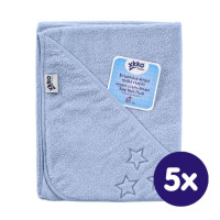 BIO Bavlnená froté osuška s kapucňou XKKO Organic 90x90 - Baby Blue Stars 5x1ks (VO bal.)