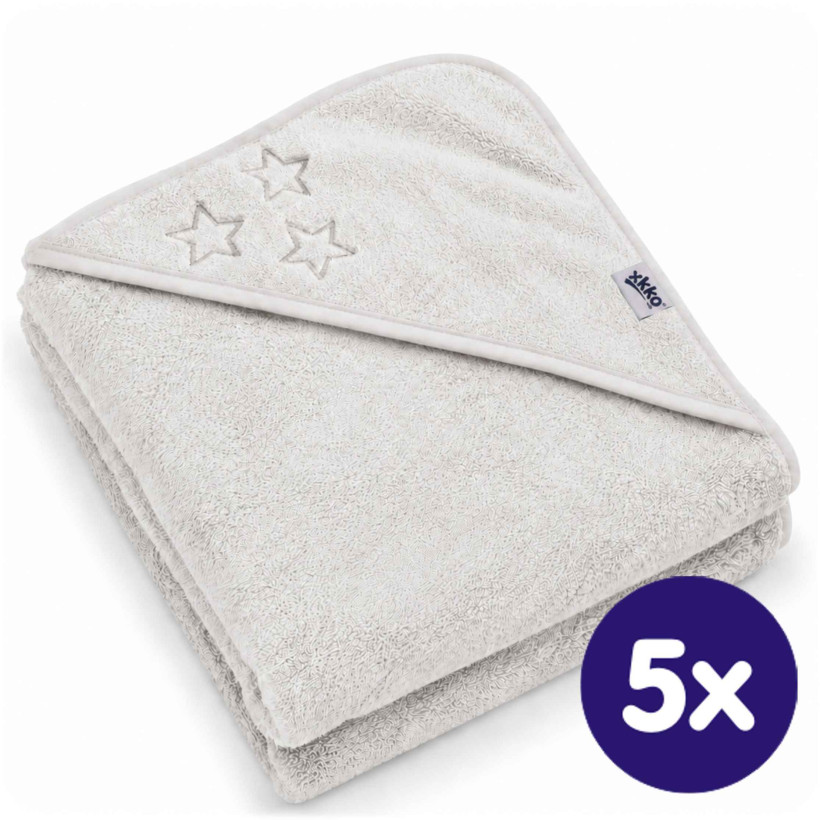 BIO Bavlnená froté osuška s kapucňou XKKO Organic 90x90 - White Stars 5x1ks (VO bal.)