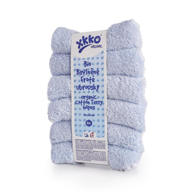 BIO bavlnené obrúsky XKKO Organic 21x21 - Baby Blue 5x6ks (VO bal.)