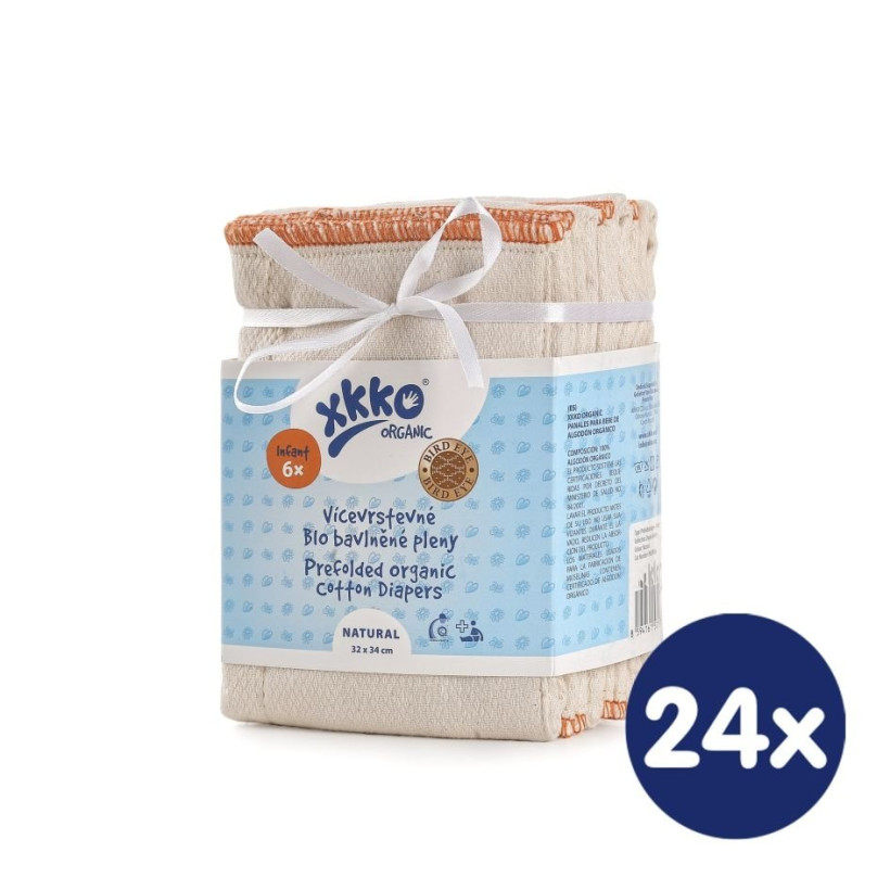 Viacvrstvé plienky XKKO Organic (4/6/4) - BirdEye Infant Natural 24x6ks (VO bal.)