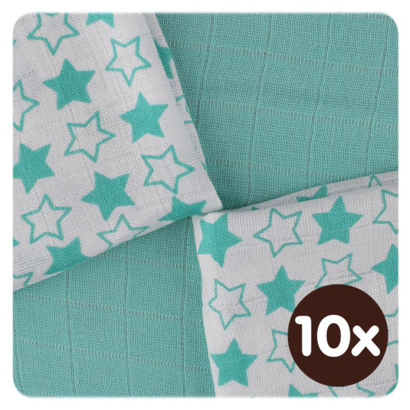 Bambusové obrúsky XKKO BMB 30x30 - Little Stars Turquoise MIX 10x9ks VO bal.