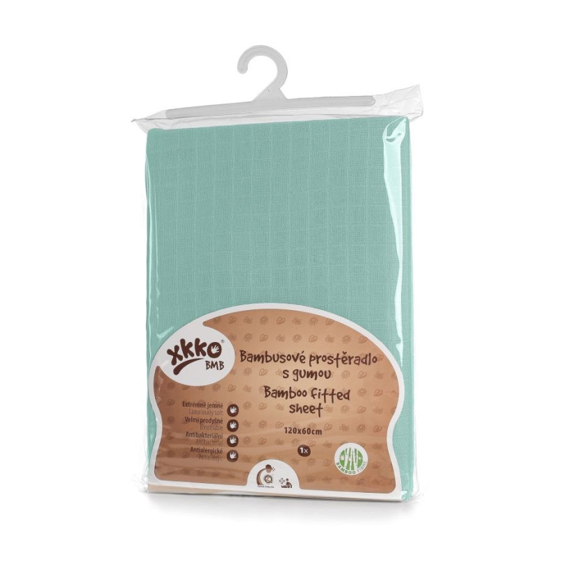 Bambusové posteľné prestieradlo XKKO BMB 120x60 - Mint 5x1ks (VO bal.)