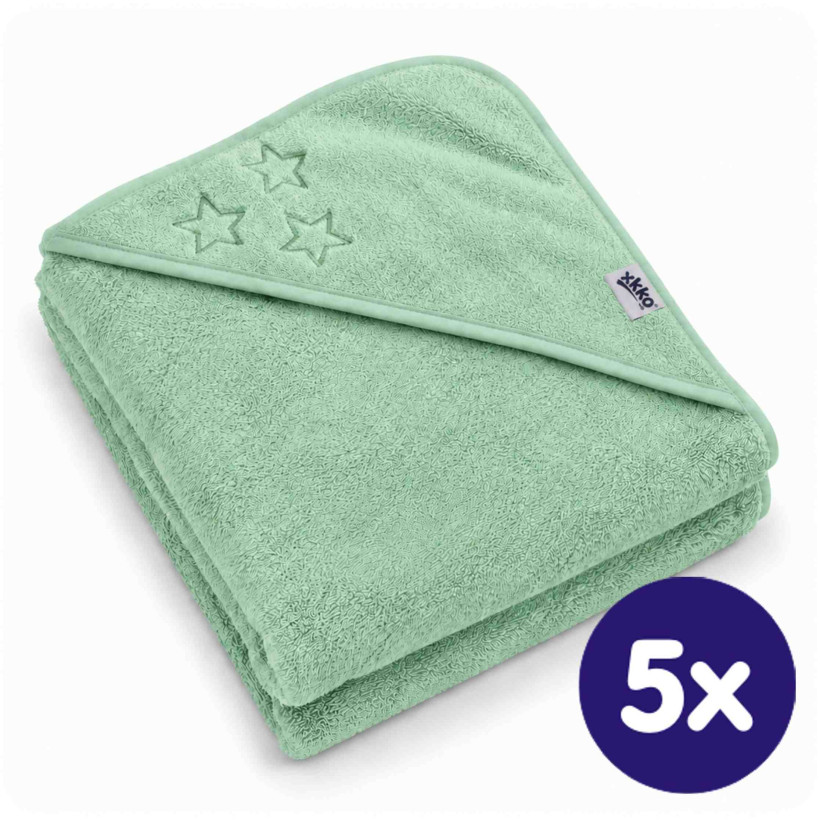 BIO Bavlnená froté osuška s kapucňou XKKO Organic 90x90 - Mint Stars 5x1ks (VO bal.)