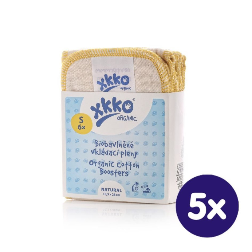 Vkladacie plienky XKKO Organic Twill - Natural Veľkosť S 5x6ks (VO balenie)