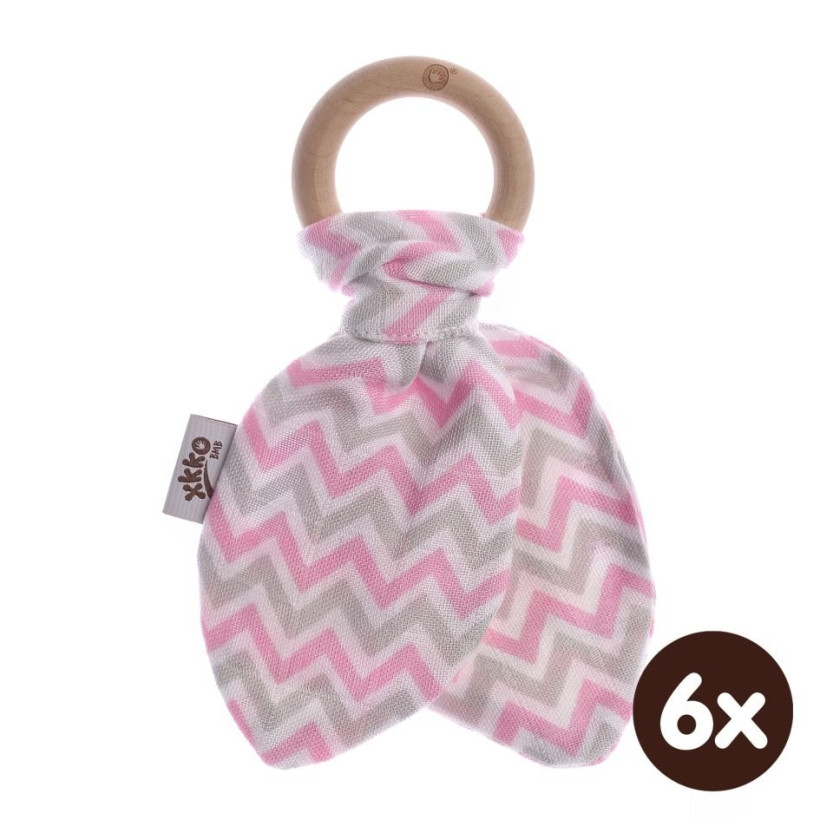 Hryzátko XKKO BMB Lístky - Chevron Baby Pink 6x1ks (VO balenie)