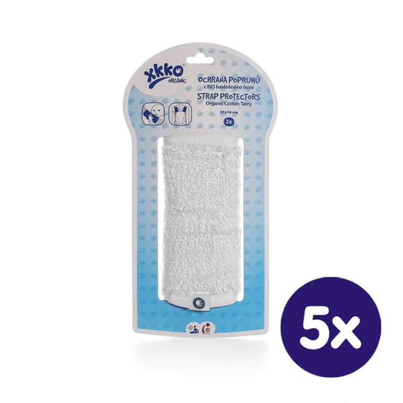 Ochrana popruhov nosidla alebo autosedačky XKKO Organic – Biela 5x1 bal. ( VO bal.)