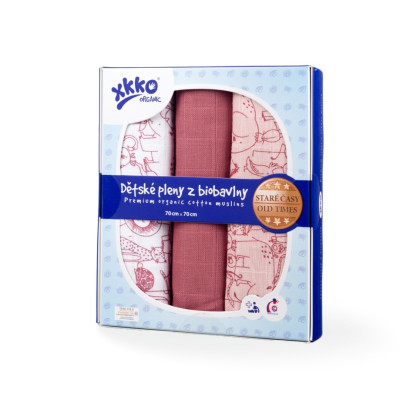 Plienky z biobavlny XKKO Organic 70x70 Staré časy - Safari Mesa Rose MIX