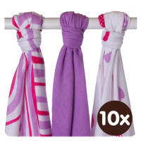 Bambusové plienky XKKO BMB 70x70 - Hearts&Waves Lilac MIX 10x3ks VO bal.
