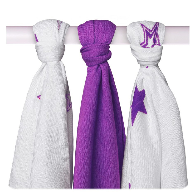 Bambusové plienky XKKO BMB 70x70 - Lilac Stars MIX 3ks