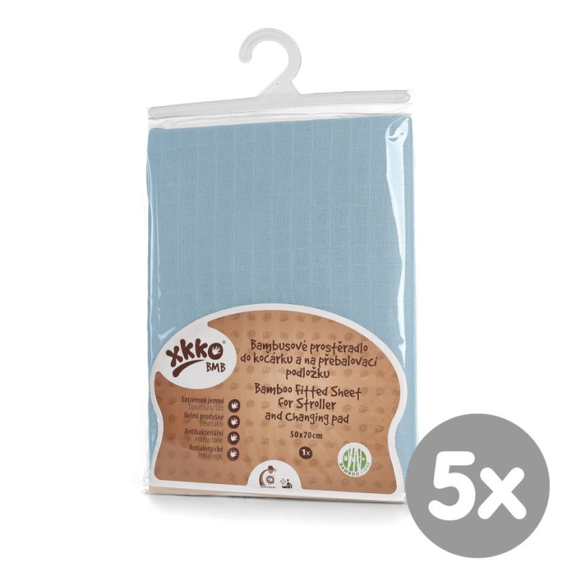 Bambusové prestieradlo XKKO BMB 50x70 - Baby Blue 5x1ks (VO bal.)