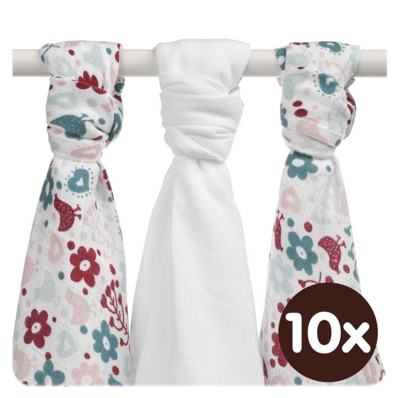 Bambusové plienky XKKO BMB 70x70 - Flowers&Birds Girls MIX 10x3ks VO bal.