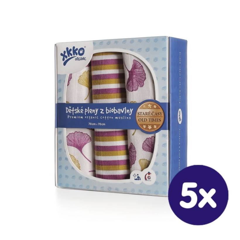 Plienky z biobavlny XKKO Organic 70x70 Staré časy - Jinan 5x3ks (VO bal.)