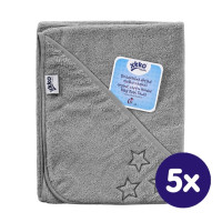 BIO Bavlnená froté osuška s kapucňou XKKO Organic 90x90 - Silver Stars 5x1ks (VO bal.)