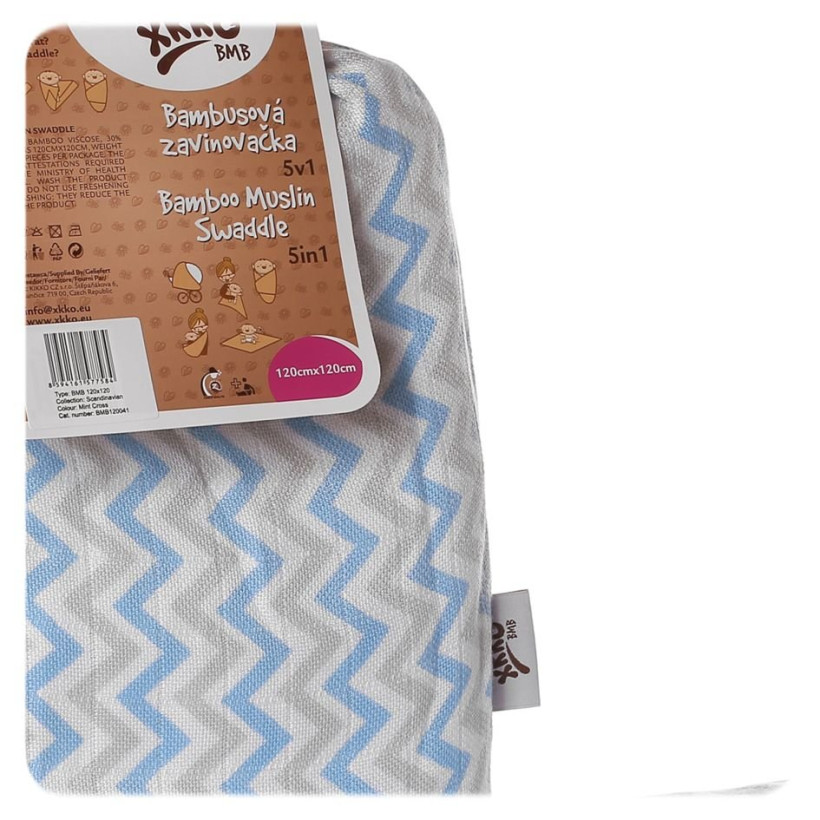 Bambusová zavinovačka XKKO BMB 120x120 - Scandinavian Baby Blue Chevron 5x1ks VO bal.